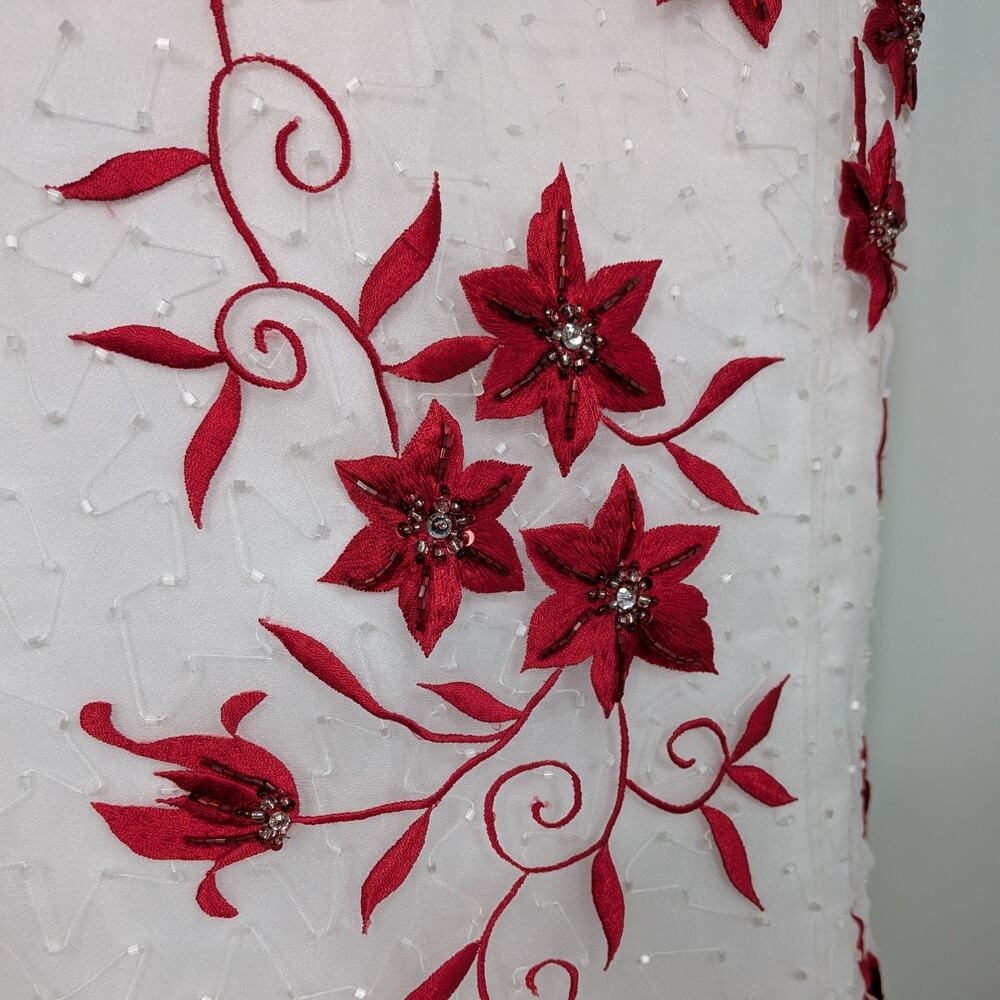 Vintage Cache Prom Dress Maxi Gown 10 White Red Floral Y2K Wedding Bride Glam - Picture 9 of 16